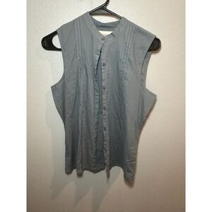 Abercrombie & Fitch Blue Sleeveless Button Down Shirt Sz M w/ Mandarin Collar